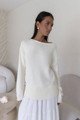 Sugar Petal Off-Shoulder Strickpullover Weiß