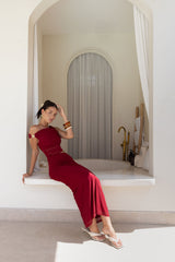 Summer Moon schulterfreies Maxikleid Rot