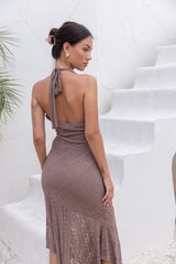 Palmenversprechen Neckholder-Maxikleid Braun