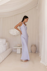 Maxikleid aus Satin „Wildflower Way“, Blau