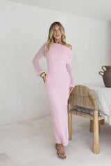 Cool Daze Langarm-Strickmaxikleid Rosa