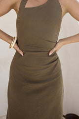 Scarlet Hues Neckholder-Maxikleid Schokobraun