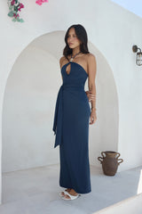Yours With Love Neckholder Maxikleid Marineblau