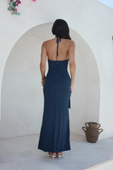 Yours With Love Neckholder Maxikleid Marineblau