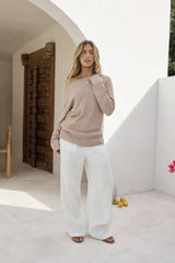 Zuckersüßer schulterfreier Strickpullover Braun
