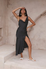 HELLO MOLLY Gepunktetes Moment Satin Polka Dot Midikleid Schwarz