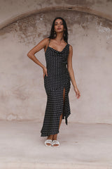 HELLO MOLLY Gepunktetes Moment Satin Polka Dot Midikleid Schwarz