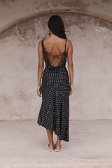 HELLO MOLLY Gepunktetes Moment Satin Polka Dot Midikleid Schwarz
