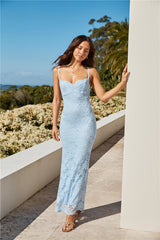 Dinner Plans Maxi-Spitzenkleid Blau