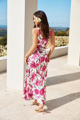 Garten-Tour Satin-Maxikleid Rosa