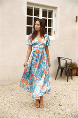 Through Oceans Satin Maxikleid Blau