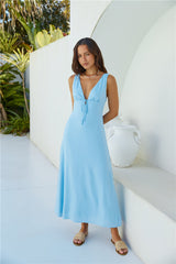 Urlaubszeit Leinen Maxikleid Blau
