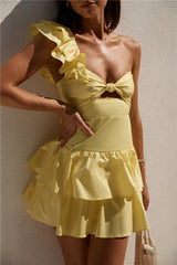 Gerüschtes Mini-Kleid Gelb