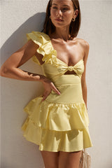 Gerüschtes Mini-Kleid Gelb