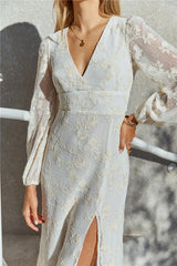 Layla Langarm-Maxikleid Creme