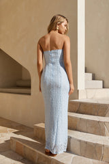Trägerloses Maxikleid aus Spitze „In The Moment“, Blau