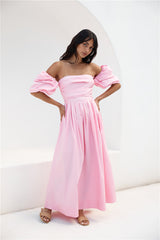 Bella schulterfreies Maxikleid Rosa