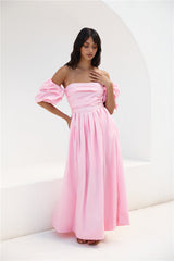 Bella schulterfreies Maxikleid Rosa