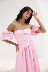 Bella schulterfreies Maxikleid Rosa