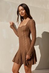 Slow Love Langarm-Minikleid Mokka