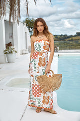 Hawaiian Retreat Trägerloses Maxikleid Orange