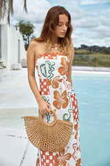 Hawaiian Retreat Trägerloses Maxikleid Orange