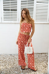 Bustier-Crop-Top in Orange mit tropischem Print