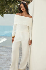 Verity Off-Shoulder Langarm-Strickoberteil Creme