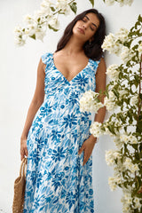 Maxikleid „Nightfall Blooms“ in Blau