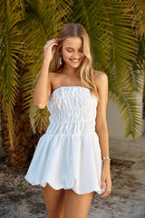 Süßes Mädchen Bubble Hem Minikleid Weiß