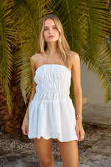 Süßes Mädchen Bubble Hem Minikleid Weiß