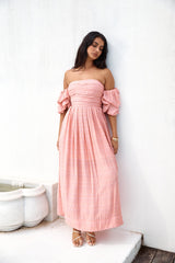 High Tea Off-Shoulder Maxikleid Rosa