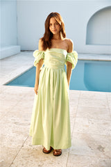 Bella schulterfreies Maxikleid Grün