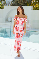 Maxikleid „Blooming Love“ aus Satin in Pink