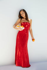 Riviera Rouge Trägerloses Maxikleid Rot