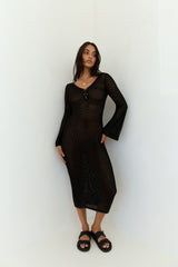 Maxikleid "Sailing Into Sunset" aus Strick mit langen Ärmeln, Schwarz