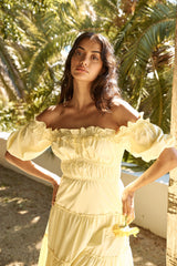 Sonnenblumen-Mädchen schulterfreies Maxikleid Gelb