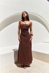 Yasmin trägerloses Maxikleid Braun