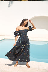Bonnie Off-Shoulder Maxikleid Schwarz