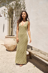 Exotisches Strickmaxikleid Grün