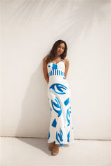 Whirlwind Skies Maxikleid aus Satin in Blau