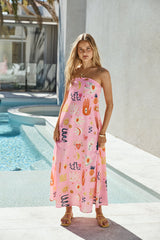 Zauberhaftes Trägerloses Maxikleid Rosa