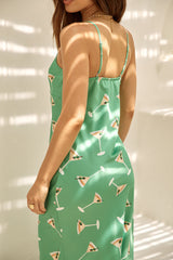 Mood For Martini Satin-Maxikleid Grün