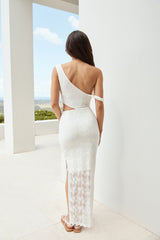 Cheers To Us One-Shoulder-Maxikleid aus Spitze, Weiß