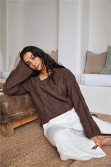 SNDYS Ana Zopfmusterpullover Mokka