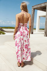 Herzausschnitt Neckholder Maxikleid Pink