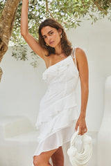 Ozeanmelodie Midi-Kleid Weiß