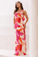 Hibiskustee-Satin-Maxikleid Rosa