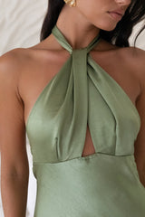 In My Feelings Satin Maxikleid Olive
