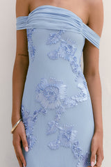 Day After Day schulterfreies Maxikleid Blau